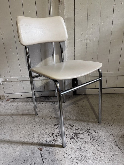 Silla vintage retro – Piel sintética color crema y cromo – Años 60/70 – eetkamerstoelen, Leather