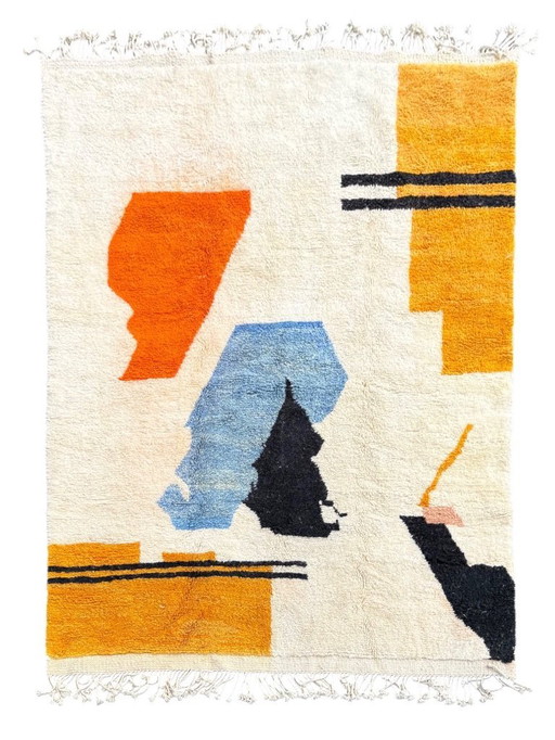 Berber Buntes Marokkanisches Beni Ourain Wollteppich 200x300 cm - Berber Marokkanischer Teppich