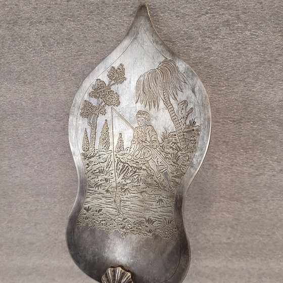 Image 1 of Serving Shovel, Engraved “Fisherman”, Silver Plate, Ff. Circa 1900 – France