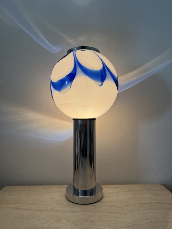 Image 1 of Mid-Century Large Glass Table Lamp with Blue Swirl, 1970s Italy