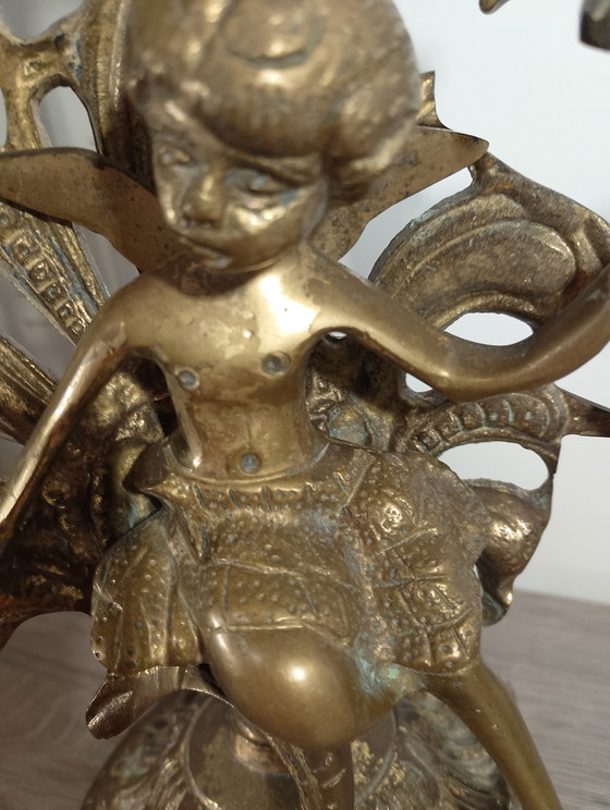 Image 1 of Rara coppia di candelabri in bronzo massiccio del XIX secolo con ninfe, segni di lima, marchio di fonderia, fusione in sabbia