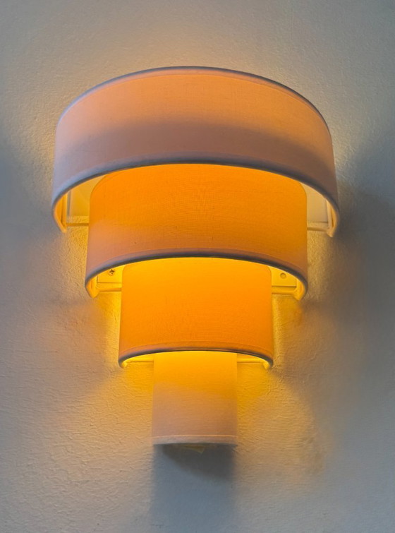 Image 1 of Paire d'appliques vintage, tissu beige, Arlus France 1980