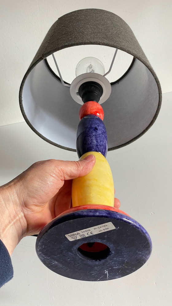 Image 1 of LAMPE Pierre d'ALBATRE Blue, Yellow and Red 80s
