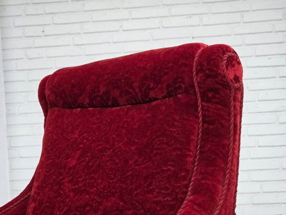 Anni '50, Poltrona vintage danese, velluto per mobili, legno di quercia., Poltrone, Rosso, Scandinavian (foto 4 di 15)