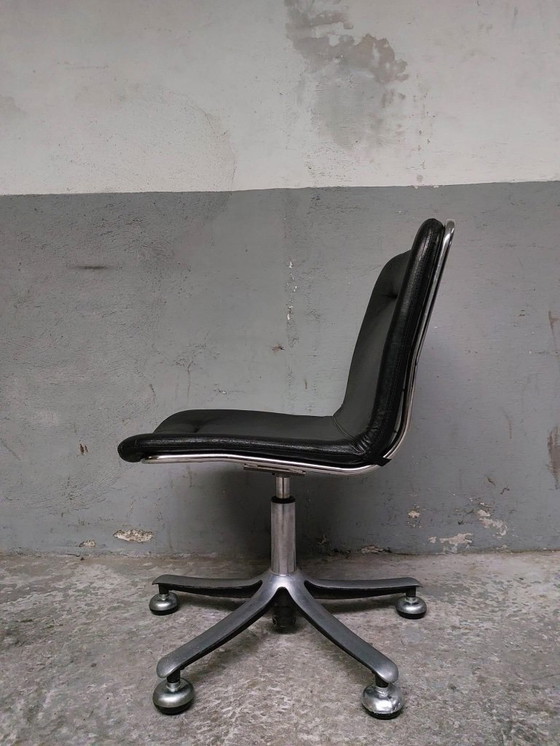 Image 1 of Swissform desk chair in chrome and black leather from sitag, 1970s