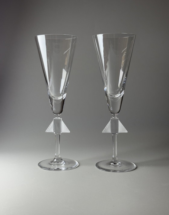 Image 1 of Paar Art Deco kristallen champagneglazen - Royales de Champagne, Frankrijk