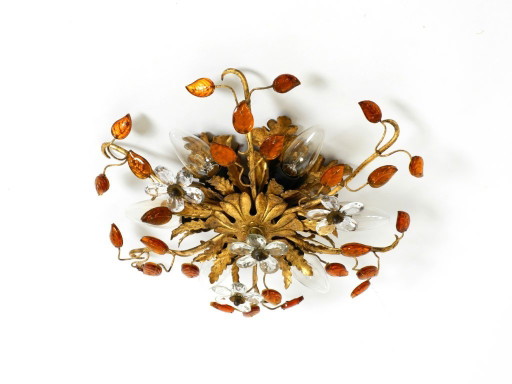 Très belle lampe de plafond ou applique murale plaquée or des années 1960, de Banci Firenze, Italie