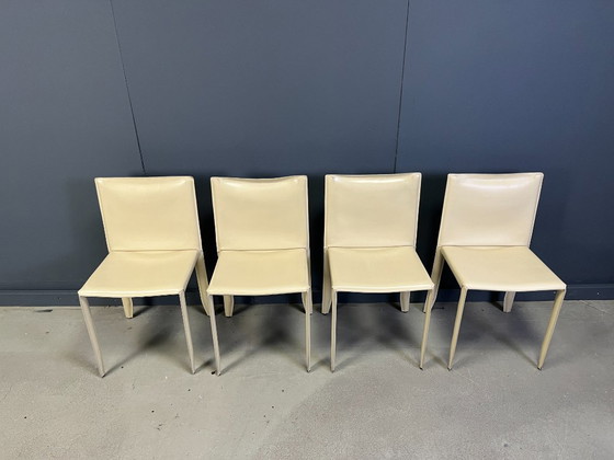 Image 1 of Sillas de comedor de piel beige de Cattelan Italia, juego de 4 - Años 80