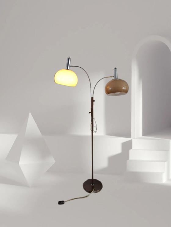 Image 1 of Dijkstra - Zeldzaam model - Space Age Design / MCM Vloerlamp met twee kappen