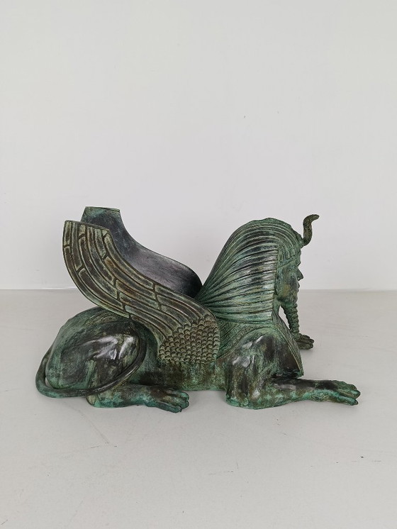 Image 1 of Bronze Sphinx Table with Glass Top