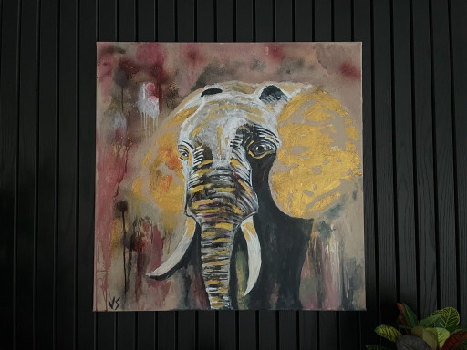Tableau éléphant doré 80 par 80 cm