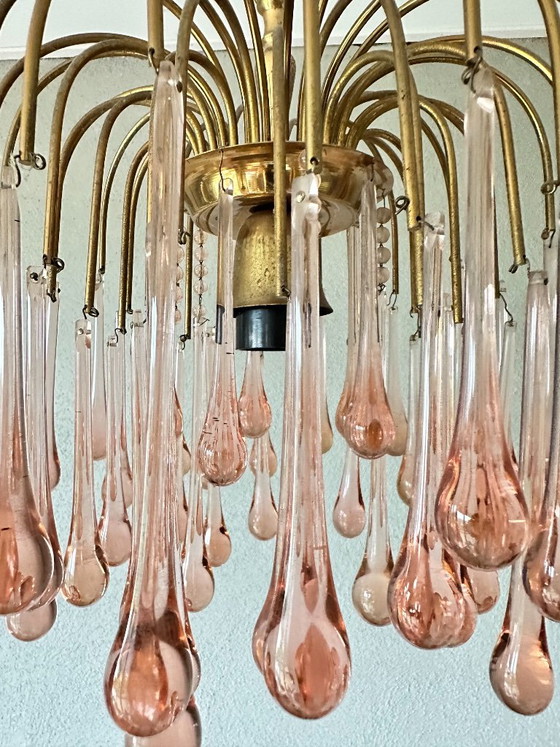 Vintage pink teardrop kroonluchter – Glass, Metal (photo 7 of 11)