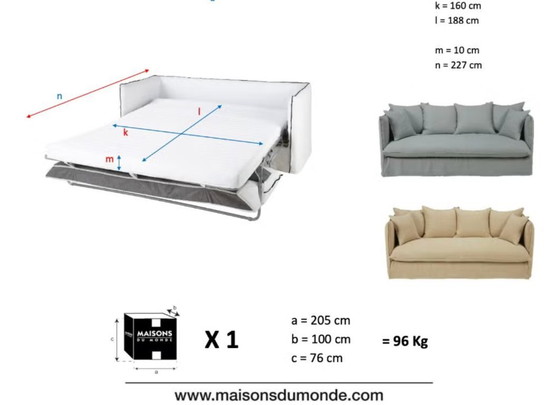 Divano letto in lino Louvain Maisons du Monde, Divani 3 posti, Tessile, Crema, Modern (foto 11 di 11)