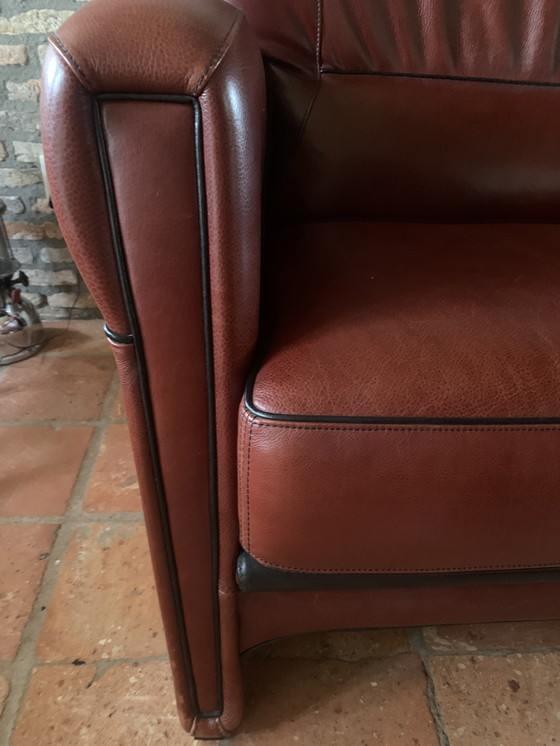 Image 1 of 3-Seater Sofa in Genuine Taurus Leather, Dutch Handmade Manufacture