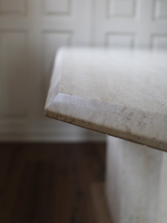Image 1 of Vintage Travertine Dining Table With Faceted Edge