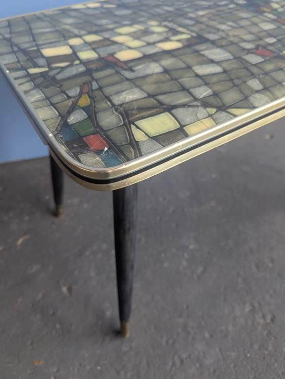 Image 1 of Table à plantes vintage en laiton avec plateau en mosaïque