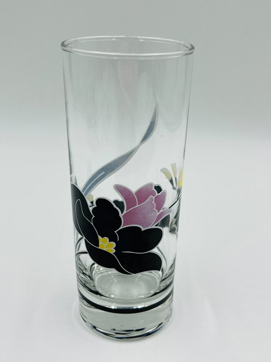 Image 1 of Servizio da caraffa in vetro vintage con decorazioni floreali.
