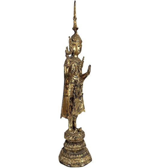 Statua di Buddha Thai Dorata – Buddha Reale Rattanakosin con Abhaya Mudra – Circa – Sculture, Bronze, Brass (photo 2 of 10)