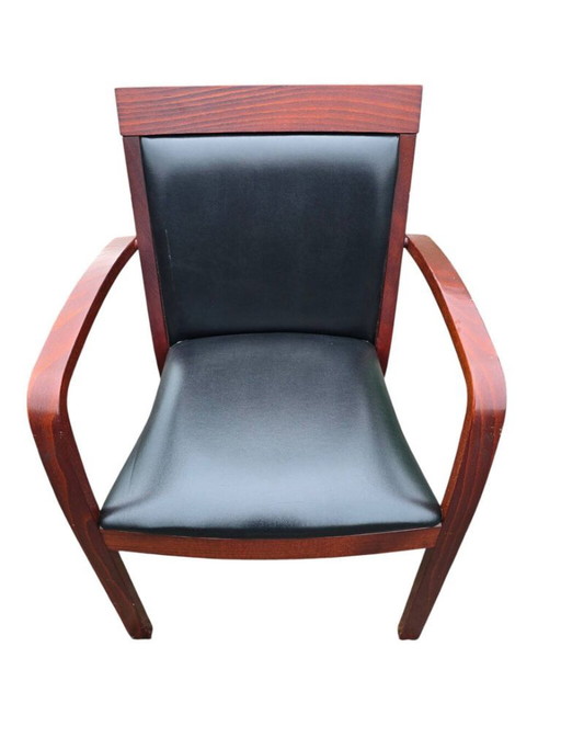 6 sedie Bridge contemporanee in mogano e pelle nera – eetkamerstoelen, Leather, Wood (photo 2 of 5)