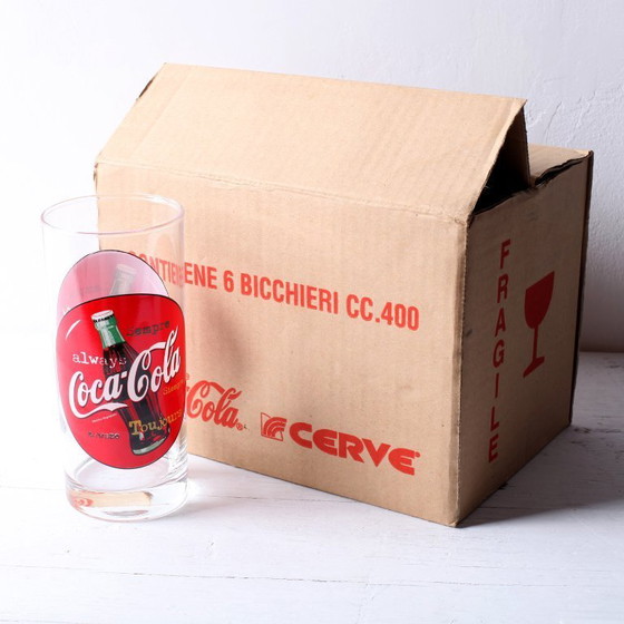 Set van 6 vintage rode Always Coca-Cola drinkglazen / Cerve / Italië / jaren 90 – Glazen & Karaffen, Glass (photo 11 of 14)
