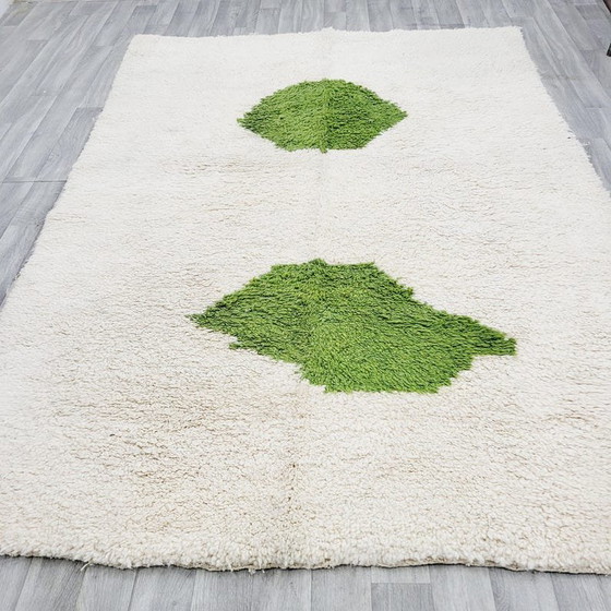 Tapis en Laine Beni Ouaraine Blanc et Vert Taille 1,4/2,6 M – Ahrend, Wool (photo 4 of 7)