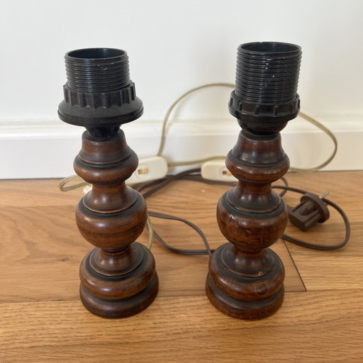 2x Classic Wooden Table Lamp, Twisted Base, Vintage – tafellampen