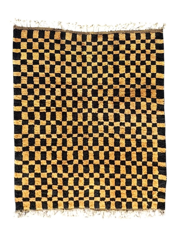 Image 1 of Tapis marocain Mrirt 250x330 cm, Tapis moderne orange et noir, Authentique tapis marocain