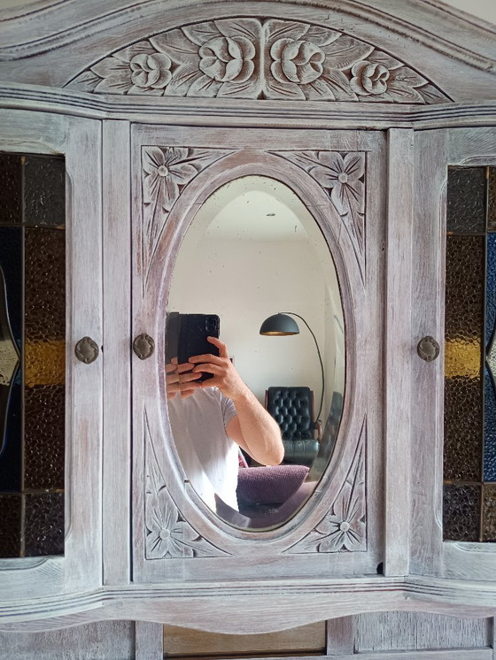 Image 1 of Antique sideboard with leaded glass and mirror