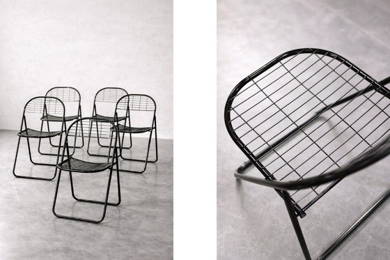 Image 1 of Vintage Swedish Mid-Century Modern Minimalist Black Metal Åland Chair by Niels Gammelgaard for IKEA, 1980s, Set of 5