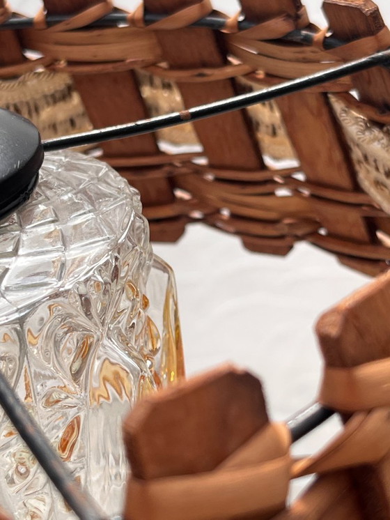 Image 1 of Wood and wicker hanging lamp