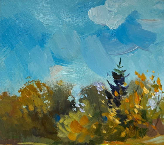 Image 1 of Original Oil Painting Summer Coastal Landscape The river washes the forest