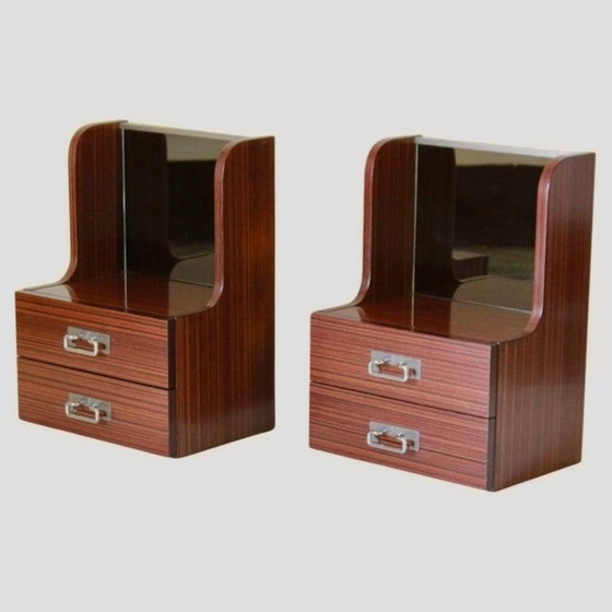 1x Vintage Italiaanse Mid-Century Modern Palissander Nachtkastjes, circa 1970 – Glass (photo 2 of 11)