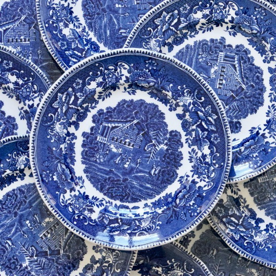 Image 1 of 11 English plates signed Enoch Wedgwood "Avon Cottage"