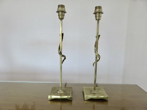 Image 1 of Paar verguld messing lampen, Frankrijk, 1970