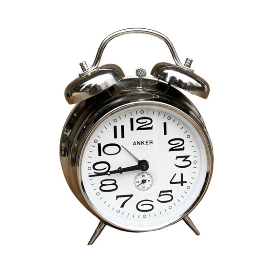 Image 1 of Silver metal mechanical alarm clock Anker, Germany, 1970s.