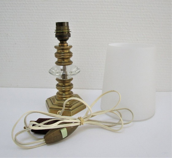 Image 1 of vintage opaline crystal bronze lamp