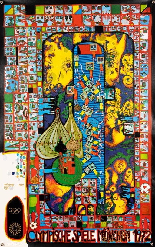 Olympia 1972 – Original Vintage Siebdruck Poster von Friedensreich Hundertwasser – Mid-Century Modern – 102x64 cm