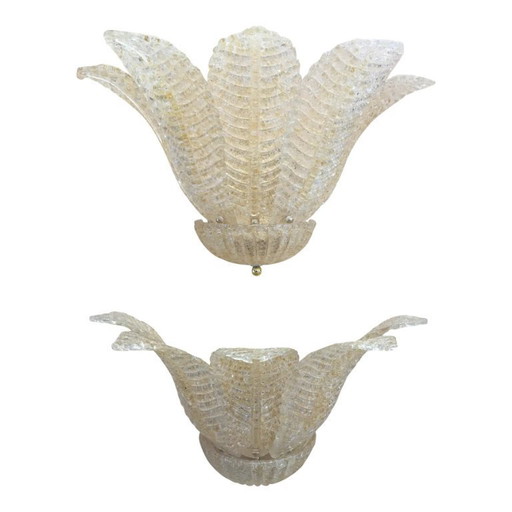 Coppia di applique da parete Tronchi in vetro di Murano trasparente e dorato