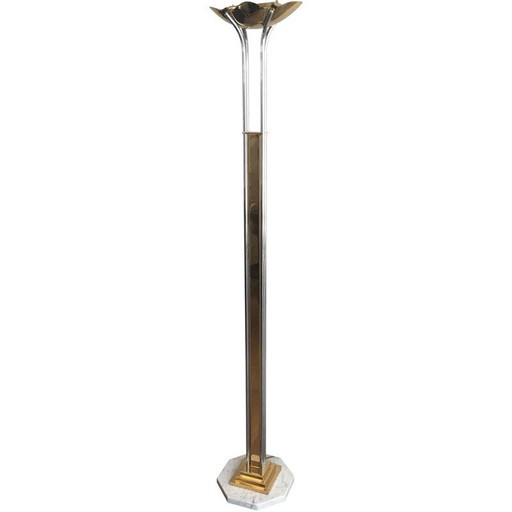 Vintage vloerlamp in chroom, messing en marmer 1970