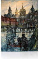 Paesaggio urbano architettonico monumentale di metà secolo - Dipinto originale (1961)