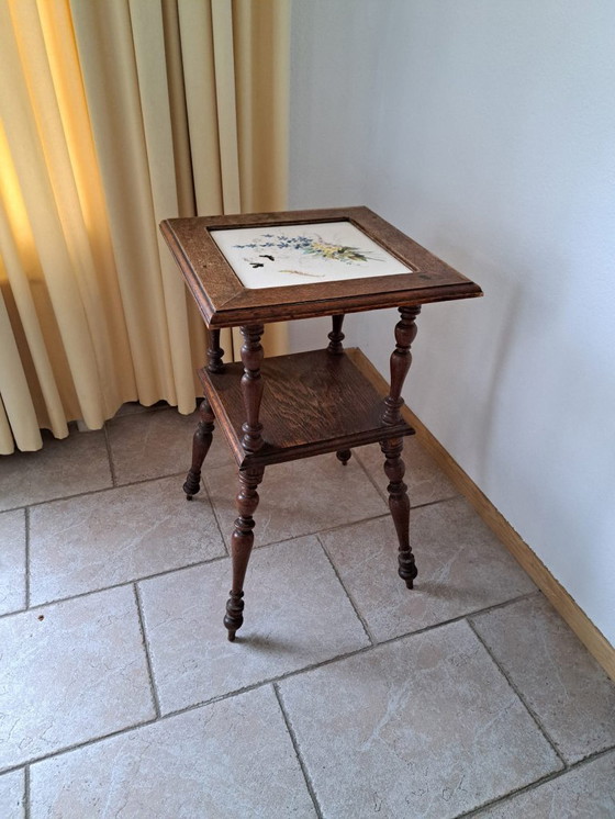 Image 1 of Antique Side Table, Tile Table, Plant Table with Tile