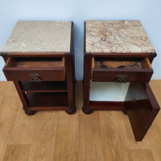Image 1 of Set di comodini Art Déco vintage con piano in marmo