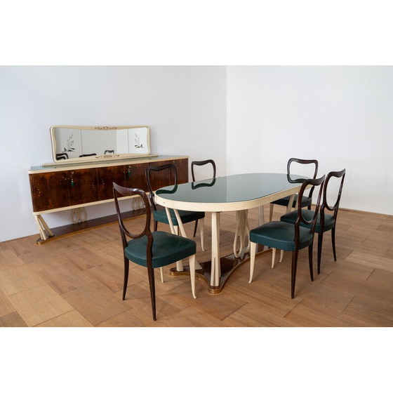 Image 1 of Vintage walnut, glass and brass lounge set, Italy 1950