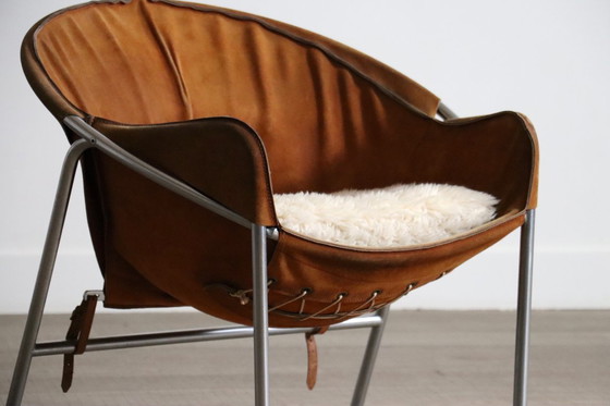 Image 1 of Erik Ole Jørgensen for Bovirke Easy Chair in Cognac Suede and Metal, Denmark, 1953