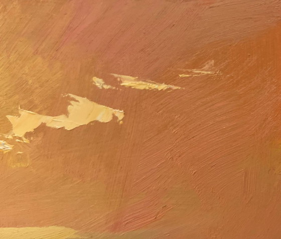 Image 1 of Original Oil Painting Sunset Sea Landscape Romantic evening swim