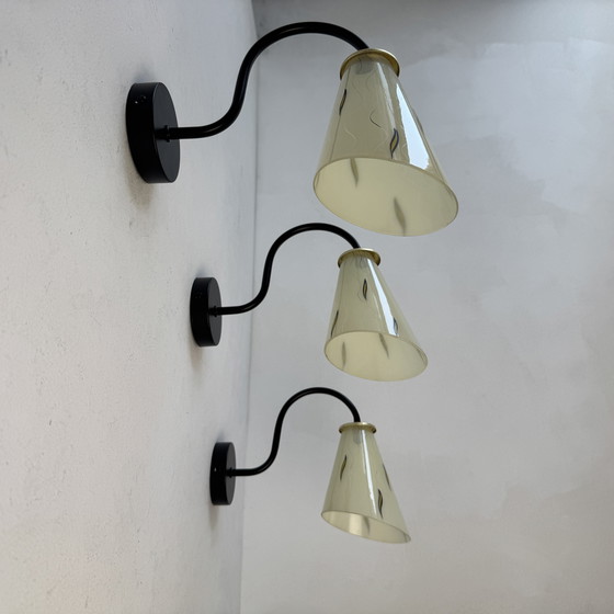 Image 1 of Lot of 3 Vintage Glass Wall Lights