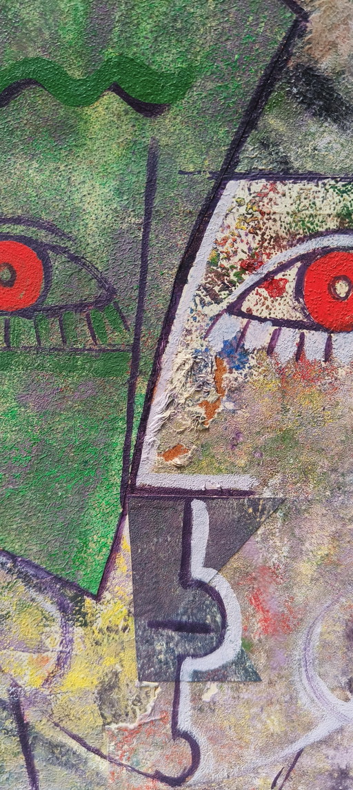 Ludo Huys, Mixed-Media-Kunst aus den 1990er Jahren im Stil von Picasso