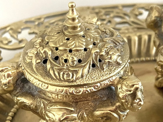 Image 1 of Double Encriers sur Plateau Bronze Doré Ciselé Style Louis XV Epoque Napoléon III