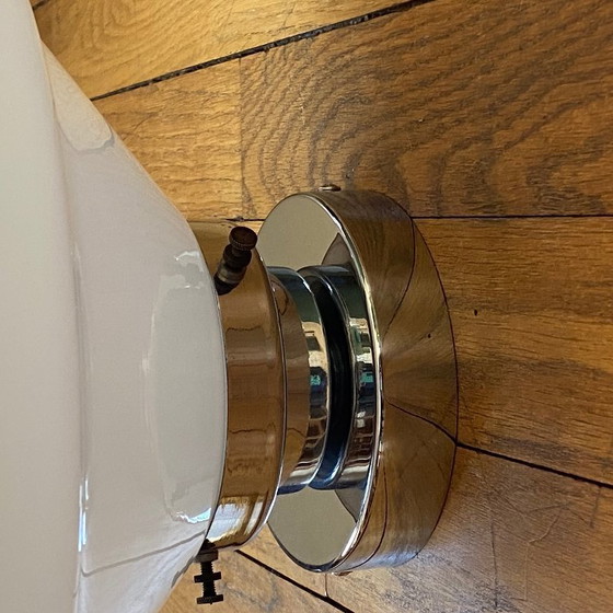 Image 1 of Opaalglazen plafondlamp, 30 cm, wit, wandmontage, roestvrijstalen voet