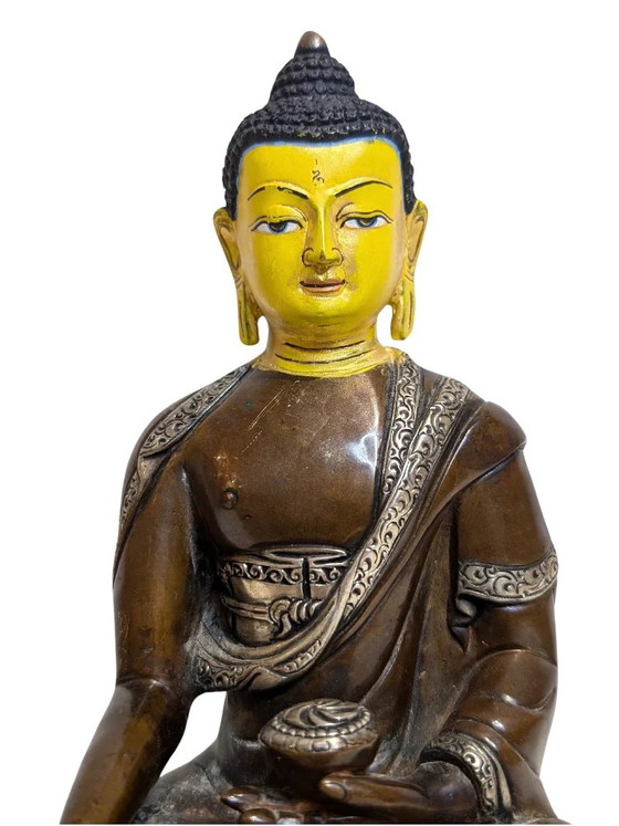 Tibetischer Bronze Medizin Buddha Bhaisajyaguru – Bildhauerei, Copper (photo 7 of 11)